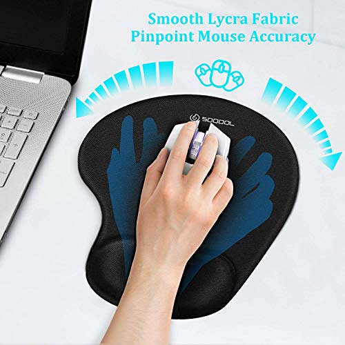 Soqool Mouse Pad, 2 Pack Ergonomic Mouse Pads with Comfortable Gel Wrist Rest Support and Lycra Cloth, Non-Slip PU Base fo...