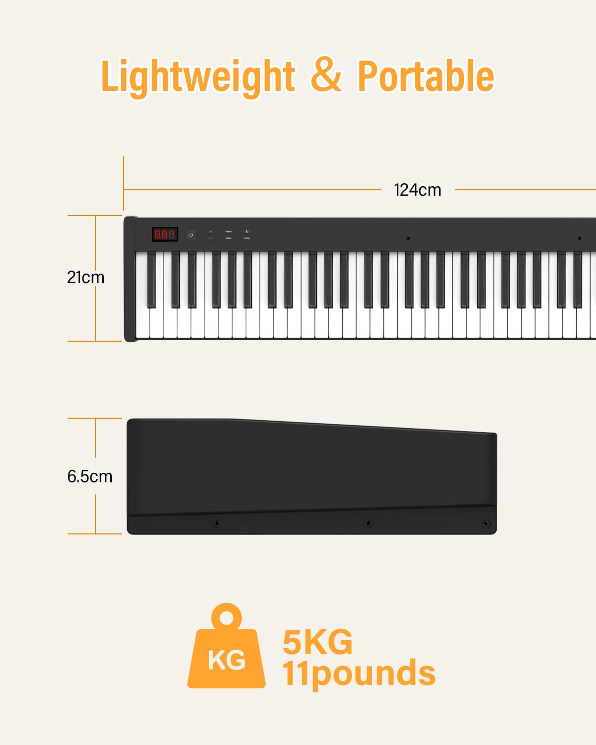 KONIX 88 Key Semi Weighted Keyboard Piano, Full Size Digital Piano with Double X Stand, Portable Keyboard Piano for Beginner Include Sustain Pedal, Power Supply and Piano Bag - Black