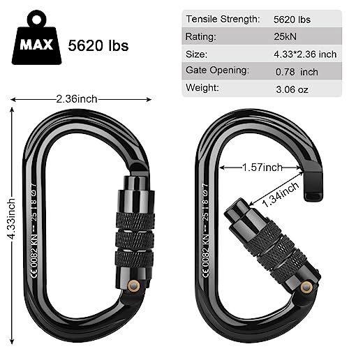 FVW CE Certified Auto Locking Climbing Carabiners, Professional 25KN (5620 lbs) Heavy Duty Caribeaners for Rappelling Swin...