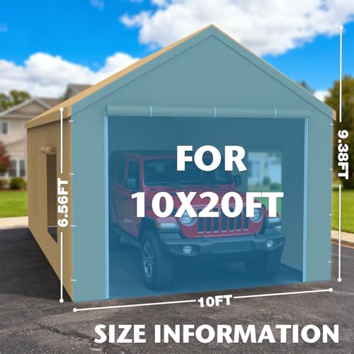 10x20FT Carport Canopy Front/Back Panel Entrance Door Tarp with Zippers, Waterproof & UV Protected Replacement Sidewall Co...