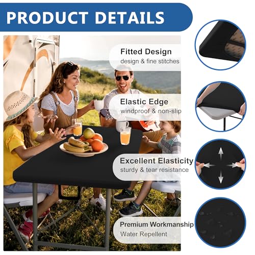Enjoyidea Fitted Tablecloth for 6 Foot Rectangle Tables-6 Pack Black Elastic Outdoor Picnic Table Cover-Spandex Stretch Fo...