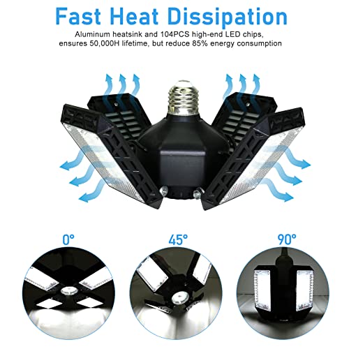 QiyuanLS LED Garage Light,150W Deformable Garage Ceiling Lights,15000LM, 4 Adjustable Panels, E26/E27 Shop Lights for Base...
