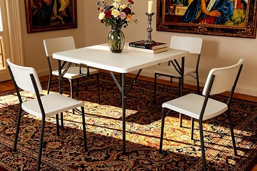 Bigacc 34" Folding Card Table, Heavy Duty Plastic Square Table - Portable & Handle & Lock ，for Camping, BBQ, Party