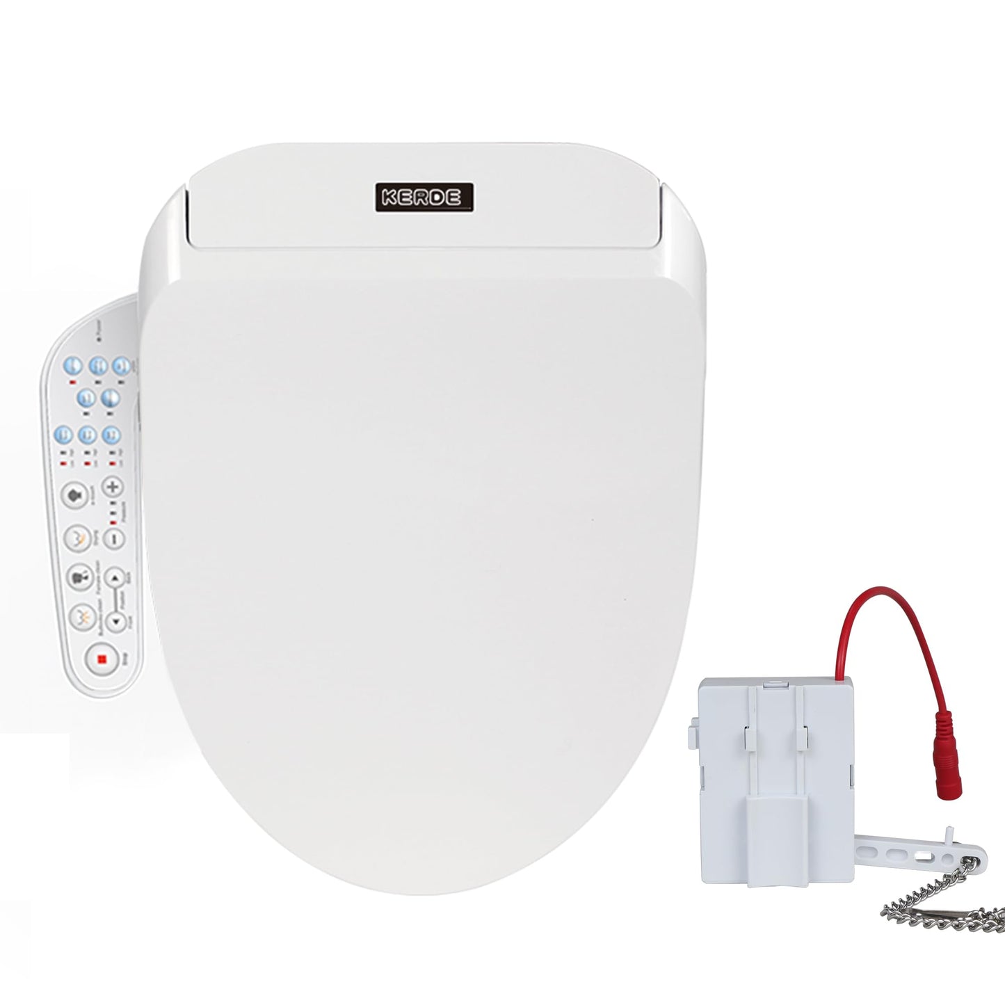 KERDE P30A Electric Bidet Toilet Seat - Smart Heated Seat with Auto-Flush, Side Panel Control for Existing Toilets, Quiet Close Lid & Warm Air Dryer Elongated