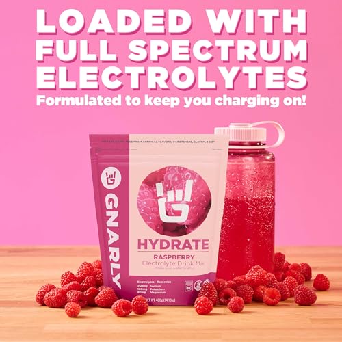 Gnarly Nutrition Hydrate Electrolyte Powder – Raspberry Exercise Hydration Drink Mix – NSF Contents Certified – Electrolyt...
