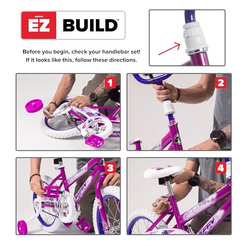 Huffy Illuminate 12” Girl’s Bike with Removable Training Wheels, Amethyst Purple Frame with Butterfly Graphics, Chain Guard, White Tires and Teal Rims
