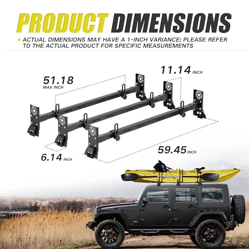 Heavy Duty Roof Rack Cross Bars Compatible with Jeep Wrangler JK JL Gladiator JT 2007-2024（2/4 Door Hard Top Cargo Bag Kay...