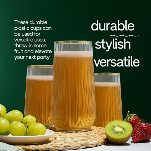 48 Pack Ribbed Ripple Stemless Toasting Glasses, Origami Durable 9 Oz BPA-Free Disposable Plastic Champagne Flutes for Wed...