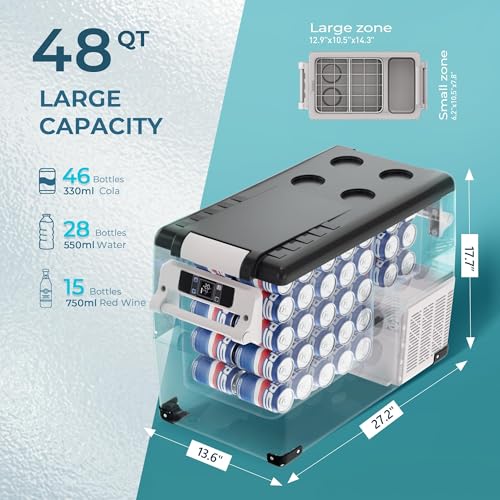 EUHOMY 12 Volt Refrigerator, 48QT(45L) Electric Cooler, 12V Fridge APP Control, 12V Cooler -4℉~68℉, Portable Freezer 12/24...