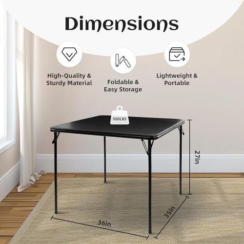 ELEVON 34" Square Folding Table, Portable Card Table with Collapsible Legs and Padded Sponge Top for Indoor/Outdoor Use, P...