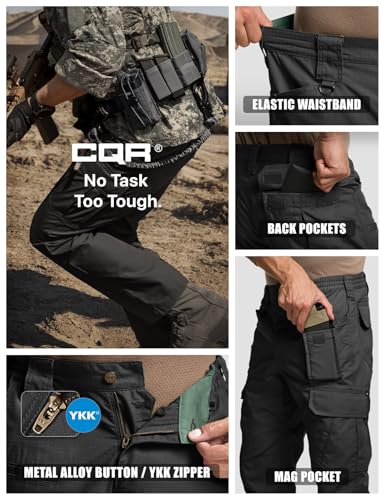 CQR Men's Tactical Pants, Water Resistant Ripstop Cargo Pants, Lightweight EDC Work Hiking Pants, Outdoor Apparel
