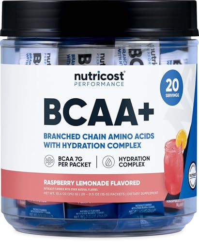 Nutricost BCAA+ Hydration Raspberry Lemonade (20 Stickpacks) - Branched Chain Amino Acids with Hydration Complex - Gluten-...