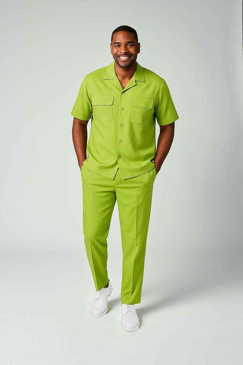 STACY ADAMS Men's Linen Shirt Pant Set (4XL/48, Green)