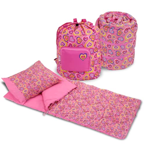 Emily Rose Kids 3-PC Girls Pink Hearts Sleeping Bag Gift Set – Soft Thick Slumber Sack, Pillow Case & Backpack Storage Cas...