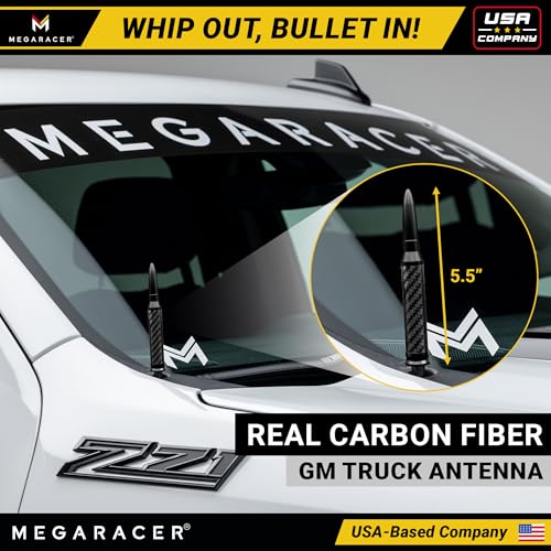 Anodized Black Carbon Fiber 50 Cal Bullet Antenna for Chevy Silverado & GMC Sierra 1500 2500 (1999-2026) – Billet Aluminu...