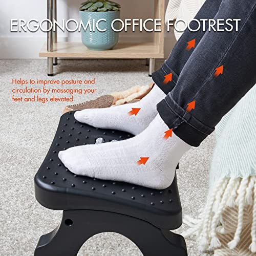Scalebeard Under Desk Footrest, Ergonomic Foot Stool with Massage Rollers Max-Load 120Lbs Desk Leg Rest Pain Relief for Ho...