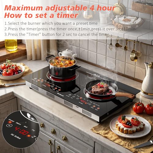 Karienvir 2 Burner Electric Cooktop 110v, 2000W Electric Stove Top Countertop & Built-in, Plug-in Electrics Cooktop 24 Inc...