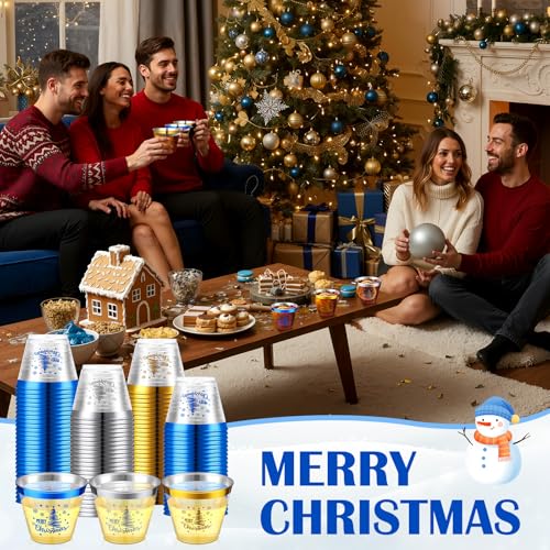 Jingmore 90 Pcs Disposable Christmas Cups 9 oz Hard Plastic Drinking Cups Christmas Tree Clear Wine Glasses Xmas Tree Tumb...
