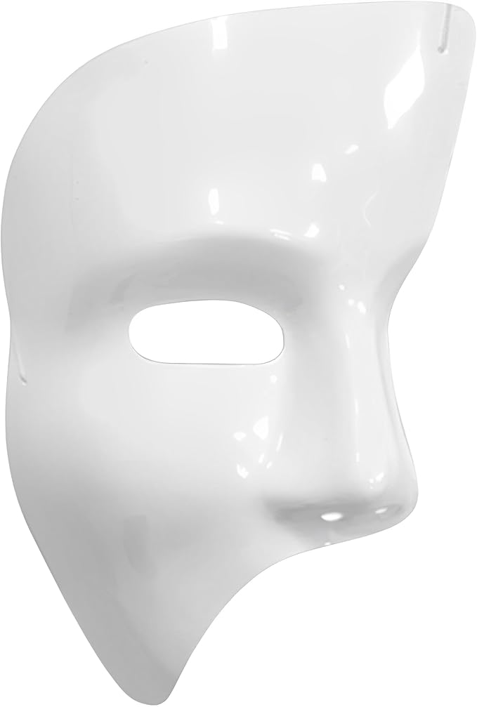 White Phantom Plastic Mask Costume Accessory - 1 Count - Durable, Mystery & Elegant - Ideal Halloween & Masquerade Party W...