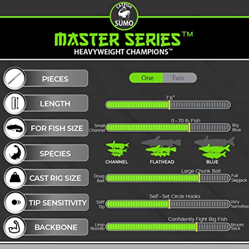Catfishing Rod, Master Series Chop Stick, 1-Piece Casting Catfish Rods for Baitcasting Fishing, Medium Heavy, 7’6”