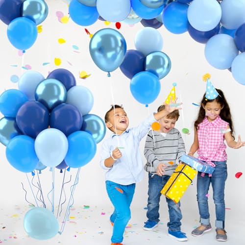 Patimate Blue Balloons Set, 50 pcs 12 inch Metallic Navy Blue, Pastel Light Blue Latex Balloons Kit for Happy Birthday Bab...