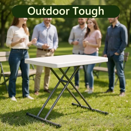 MAKE CHANGES Folding Table 30 Inch - Small Desk Adjustable Height TV Tray for Laptop, Couch, Camping - Heavy Duty Utility ...