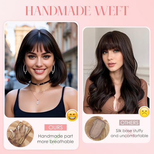 S-noilite Hair Toppers for Women with Bangs Real Human Hair 360¡Æ 3D Cover Clip in Bangs 2X6 Coverage Clip in Hairpiece for Women with Thinning Hairline 10Inch(Gloden Brown/Bleach Blonde)