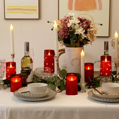 NURADA Flameless Candles with Remote Timer: 3D Wick Battery Operated Led Pillar Fake Candle Set for Wedding Birthday Valen...