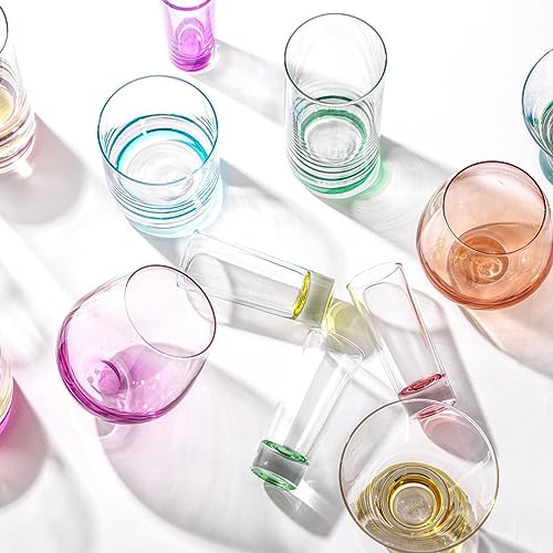 JoyJolt Hue Highball Glasses Set of 6 Tall Drinking Glasses, 13oz Bourbon Whiskey Glass Cups Set, Mojito Glass Tumbler als...