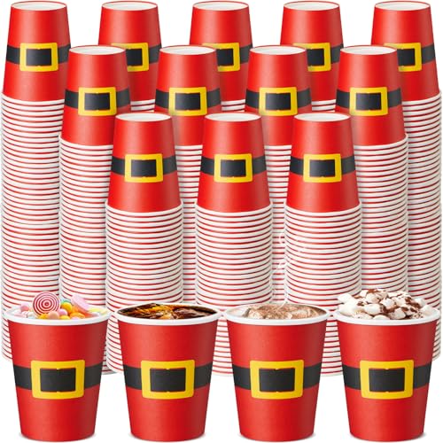 Yaomiao 300 Pcs 9 oz Christmas Paper Cups Santa Claus Belt Design Disposable Christmas Hot Cocoa Coffee Cups Bulk for Hot ...