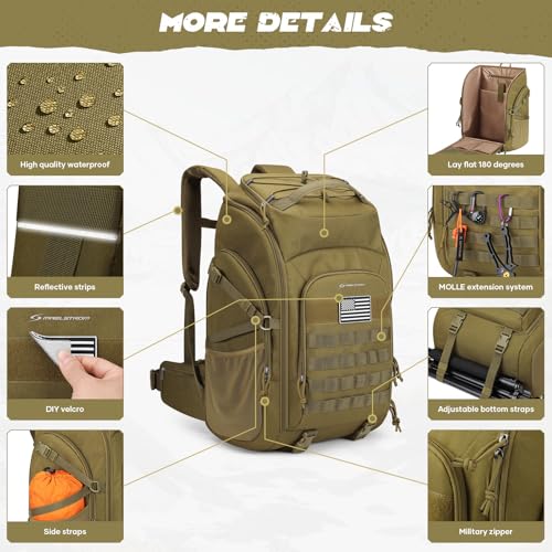 Maelstrom Tactical Backpack for Men, Water Resistant 40L Military Backpack, for Hiking, Camping, Gym with Molle System (Kh...