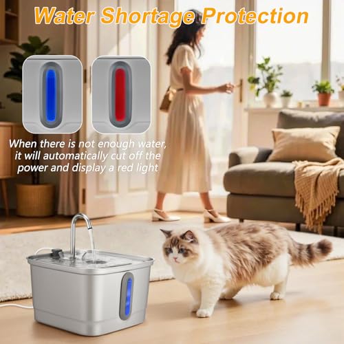 SEIRMEP Stainless Steel Cat Water Fountain, 101oz/3L Automatic Pet Water Fountain, Dog Water Fountain with Replacement Fil...