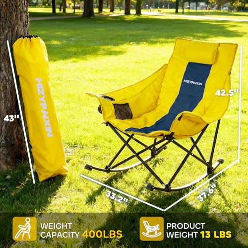 Hizypaixin Oversized Rocking Camping Chair for Adults with Headrest, Portable Rocking Chair with Cup Holder, Side Pocket &...