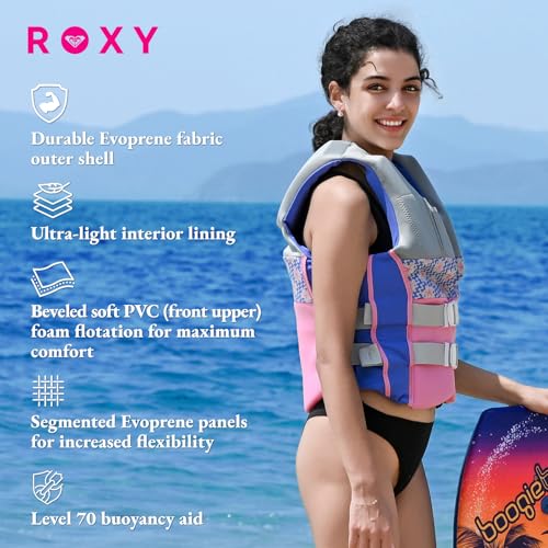 ROXY Women's Life Vest, USCG and Transport Canada Approved Type III PFD, Evoprene CGA Life Jacket for Boating Kayaking Raf...