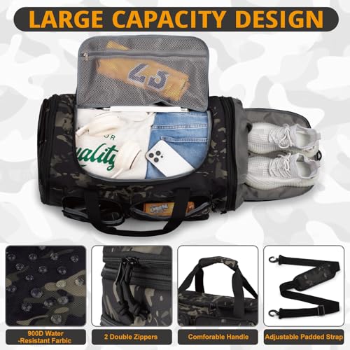 Expandable Gym Bag For Men,Tactical Large 3 in 1 Sports Duffle Bag With Shoes Compartment,Water Resistant Sports Gym Tote ...
