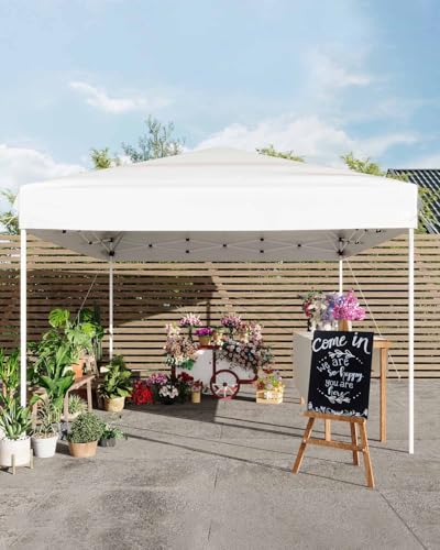 Garveelife 10x10 Pop Up Canopy Tent, Outdoor Canopy Tent with 3 Adjustable Height, Easy Set Up Canopy with 4 Sandbags & Ca...
