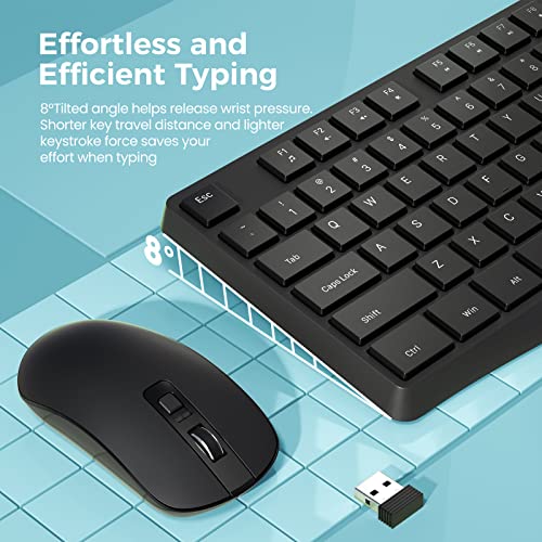 Wireless Keyboard and Mouse Combo, Lovaky 2.4G Full-Sized Ergonomic Keyboard Mouse, 3 DPI Adjustable Cordless USB Keyboard...