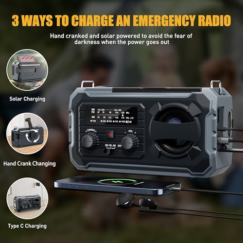 Hand Crank Emergency Radio, 10000mAh Weather Radio with AM/FM/NOAA, Solar Prower, SOS Alarm, Phone Charging, LED Flashligh...