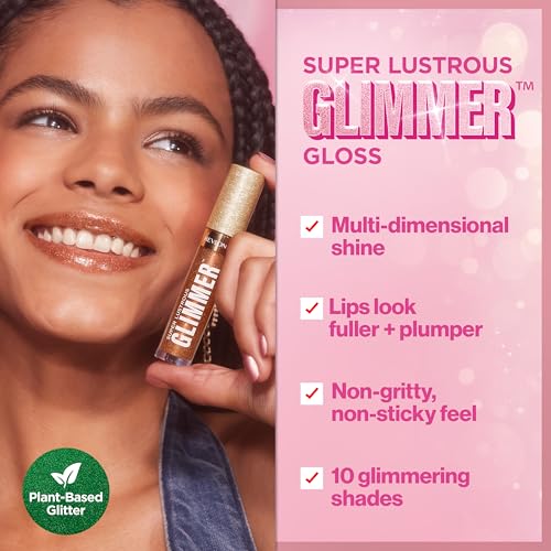 REVLON Super Lustrous Glimmer Gloss, Non-Sticky Lip Gloss, High-Shine Finish, Plant-Based Glitter, 003 Lavender Lust, 0.13...