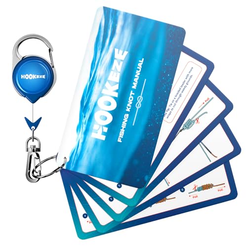 HOOK-EZE Fishing Knot Tying Cards, Waterproof Pocket Guide to 12 Essential Knots with Zinger Retractor, Fishing Gifts Gear...