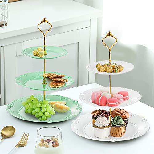 Fasmov 3 Pack 3 Tier Plastic Cupcake Stand, Dessert Plates Cake Fruit Candy Display Tower Reusable Pastry Platter for Wedd...
