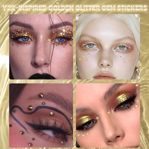NOOEPC Gold Face Gems Glitter Body Glittery Stereo Gem Stickers Rave Accessories Makeup Rhinestone Stickers Y2K Style Musi...