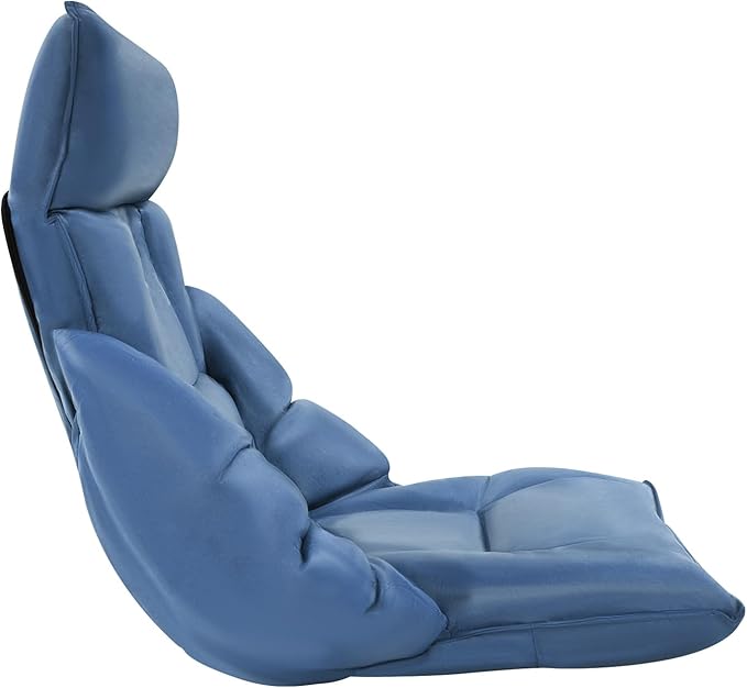 Floor Chair with Back Support, Folding Sofa Chair with 5 Adjustable Position, Cozy Tatami Human Bed with 5 Adjustable Positions for Living Room, Bedroom, Navy Blue