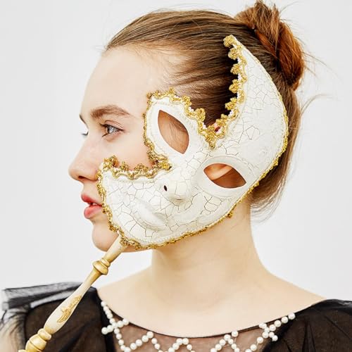 YU FENG Venetian Masquerade Mask Set, Adult Carnival Costume Mask on Stick for Mardi Gras, Masquerade Ball & Party Decor