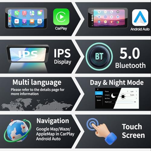 MITNOTY Motorcycle CarPlay & Android Auto, 6.5 Inch Wireless Carplay Screen with GPS Navigation, IP67 Waterproof Touchscre...