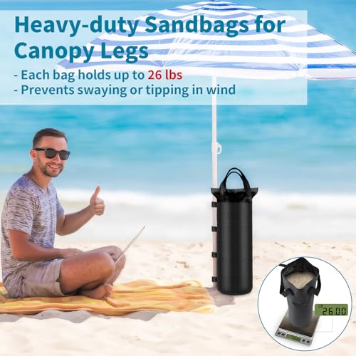 4 Sand Bags for Weight, Heavy Duty Sandbags for Canopy Legs, Extra Large Pop Up Tent Weights, Canopy Weight Bags for Gazeb...