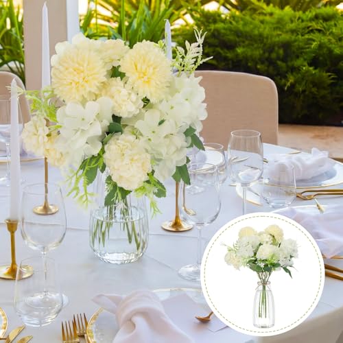 Teecyhooo 31 Pack Hydrangea Artificial Flowers with 10 Clear Plastic Vases 20 Bundles Silk Floral Bouquet Faux Arrangement...