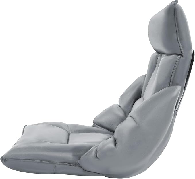 Floor Chair with Back Support, Folding Sofa Chair with 5 Adjustable Position, Cozy Tatami Human Bed with 5 Adjustable Positions for Living Room, Bedroom, Grey