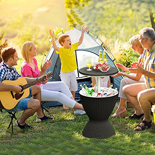 Tangkula Outdoor Cool Bar Table, Rattan Patio 8 Gallon Beer and Wine Cooler, All-Weather Ice Bucket w/Height Adjustable To...
