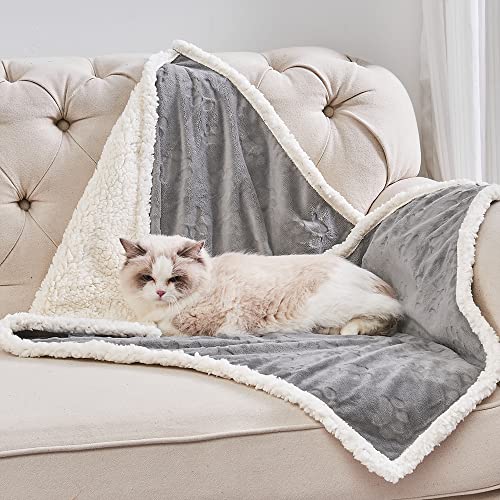 Qeils Pet Blankets for Cats - Waterproof Cat Blanket Washable - Sherpa Fleece Puppy Blanket, Soft Plush Reversible Throw P...